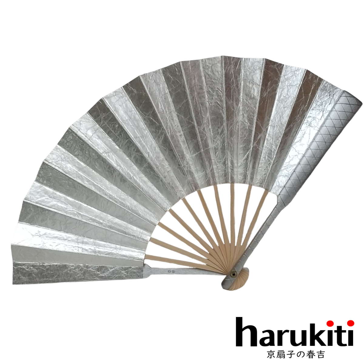 鉄扇（軍扇型） ステンレス製くすみ仕立て 格子 | 京扇子の春吉